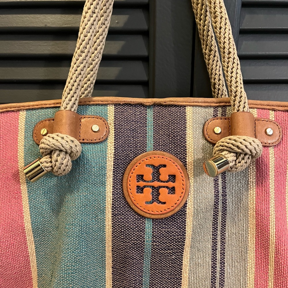 Tory Burch Jaden Baja Canvas Tote - Picture 2 of 10